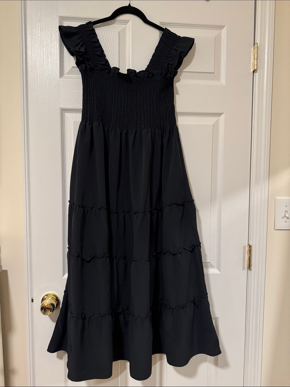 Hill House Ellie Crepe Nap Dress Black Ruffled Smocked Size XL